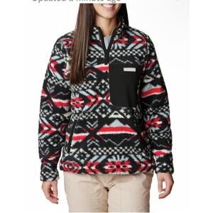 Columbia Lodge Sherpa 1/4 Zip Snap Pullover Fleece Hike Camp Western Aztec